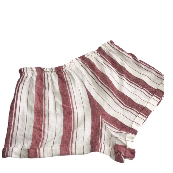 Reformation Red & White Stripe Linen Shorts XL Elastic Waist Summer Resortwear - Picture 5 of 11